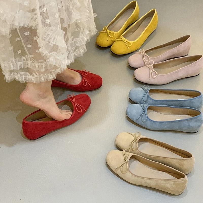 Inner height increase retro red single shoes women's shoes new spring pink ballet gentle shoes