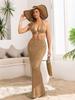 European and American Neck V-neck Knitted Hollow Dress, Women's Backless Waist Hollow Hip Long Dress Is In Stock.