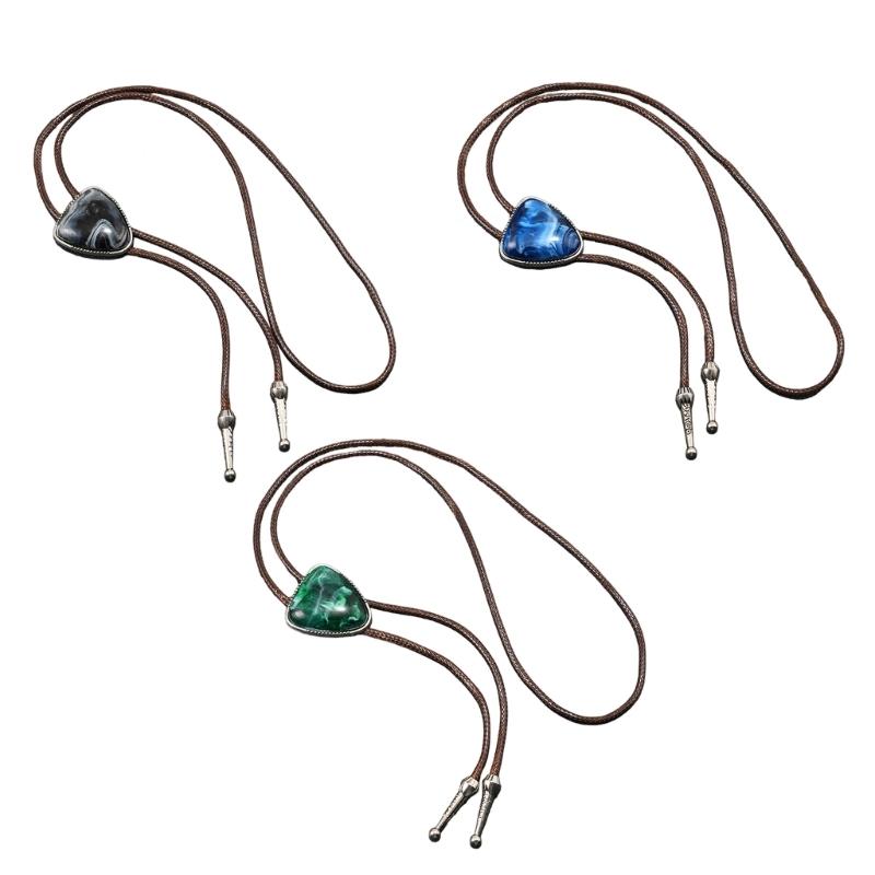 Lightweight PU Leather Wax Cord Necklace Turquoise Bead Bolo Tie Necktie Alloy Clasp Practical Jewelry For Daily Wear