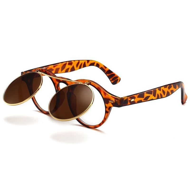 Gafas de Sol Vintage Plegables para Hombres y Mujeres Punk Steam Redondas Doble Capa Gafas de Sol Europeas y Americanas de Moda Gafas