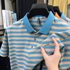 Ice Silk Men'S Short-Sleeved T-Shirt Lapel Striped Casual Father Polo Shirt