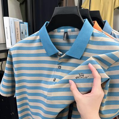 Issilke Herr Kortärmad T-shirt Krage Randig Casual Pappa Pikétröja