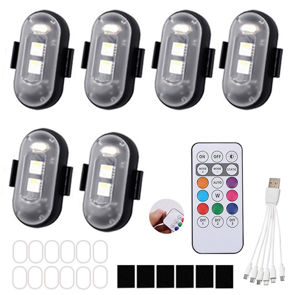 2/4/6PCS LED Emergency Warning Lights with Remote Control 7 Colors USB Rechargeable LED Lights for Car Motorcycle Bike Drone