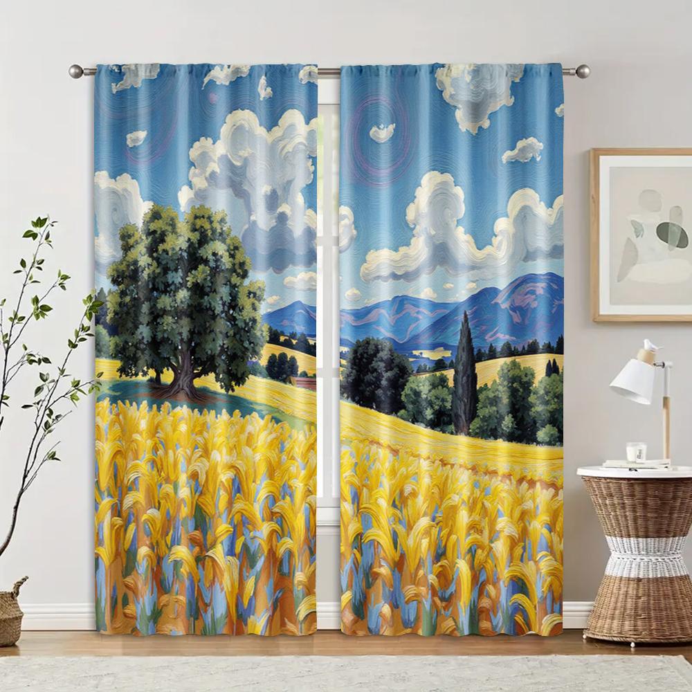 

2 pcs, filtering curtains (excluding rods, non-movable, without batteries) Artistic Scenery for use in bedrooms and living rooms 29x65in(75x166cm)