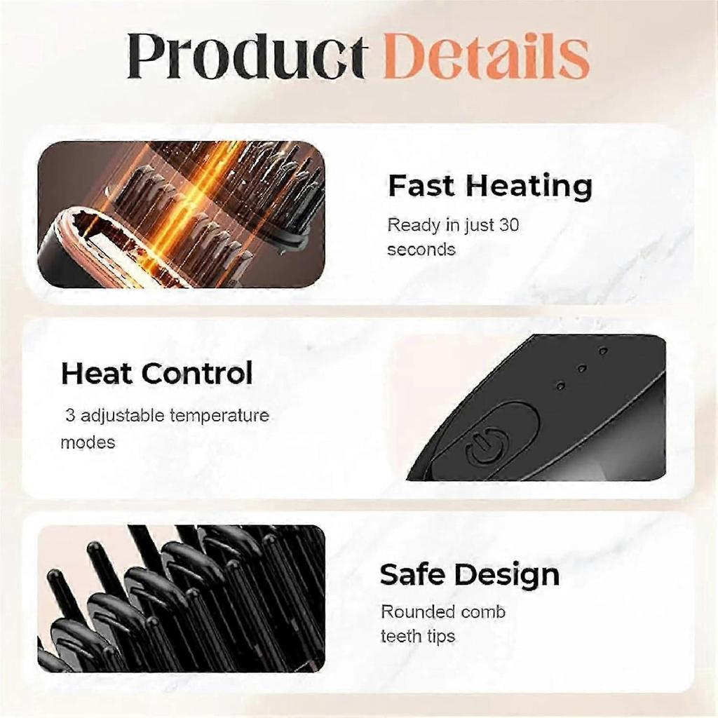 Mini Hair Straightener, Mini 2-in-1 Cordless Hair Straightener Comb with 3 Heat Settings, 30s Fast Heating, Type-C Charging, Anti-Scald Shell, for All