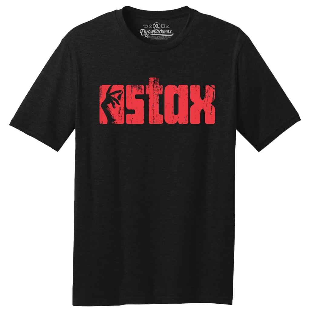 Throwbackmax Stax Record Label Classic Cut, Premium Tri-Blend Black T shirt