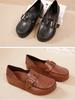 Johnature Retro Genuine Leather Soft Soled Shoes Loafers Round Toe Versatile Slip-on Women's Flat Shoes