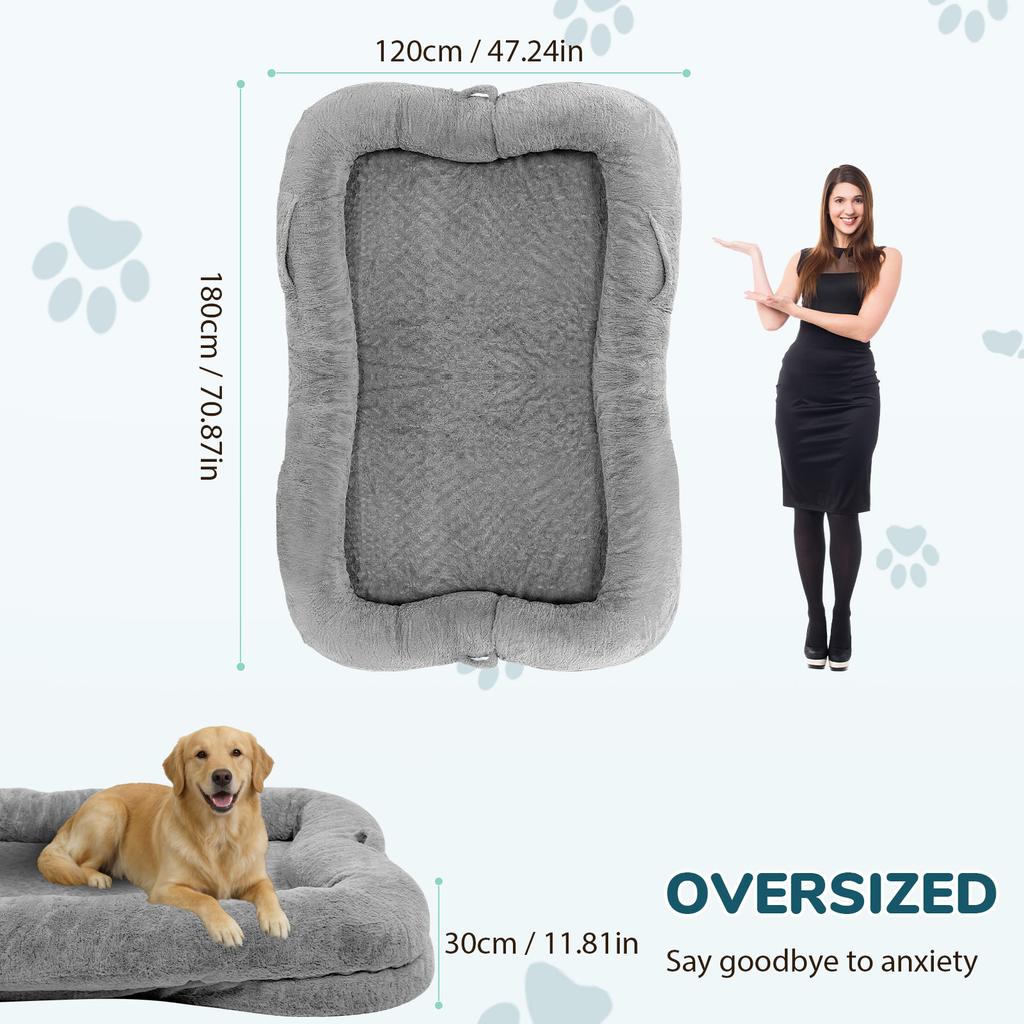 Portable Human Dog Bed Washable Large Size Non Slip Bottom Comfortable Plush Giant Size Dog Bed with Blanket and Pocket for Home
