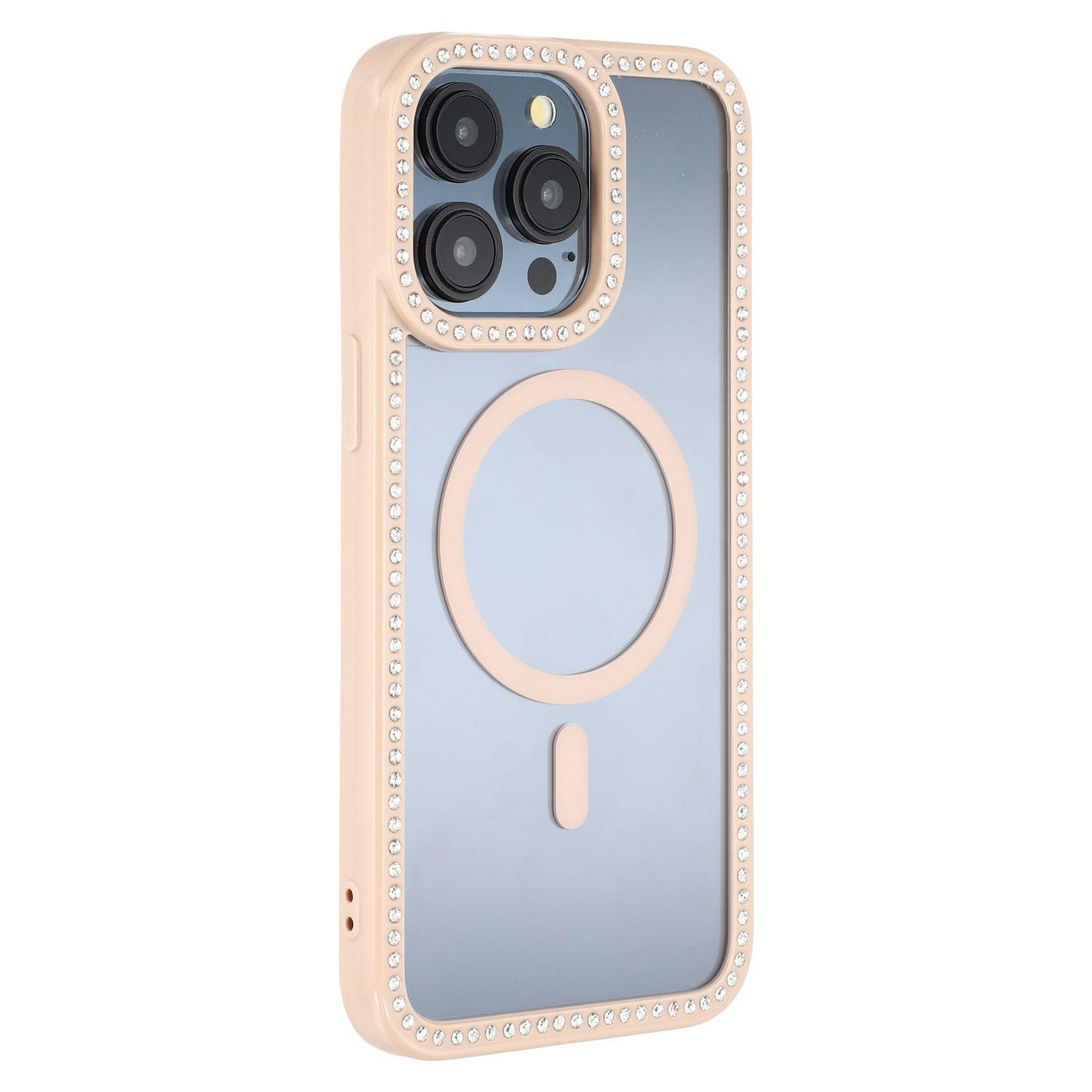 

For iPhone 15 Pro Max Case Compatible with MagSafe Sparkling Rhinestone Decor TPU+PC Clear Phone Back Cover Brown