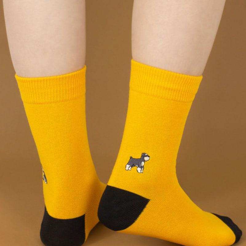 SNOOZY Schnauzer Puppy Embroidered Socks (Yellow/Black)