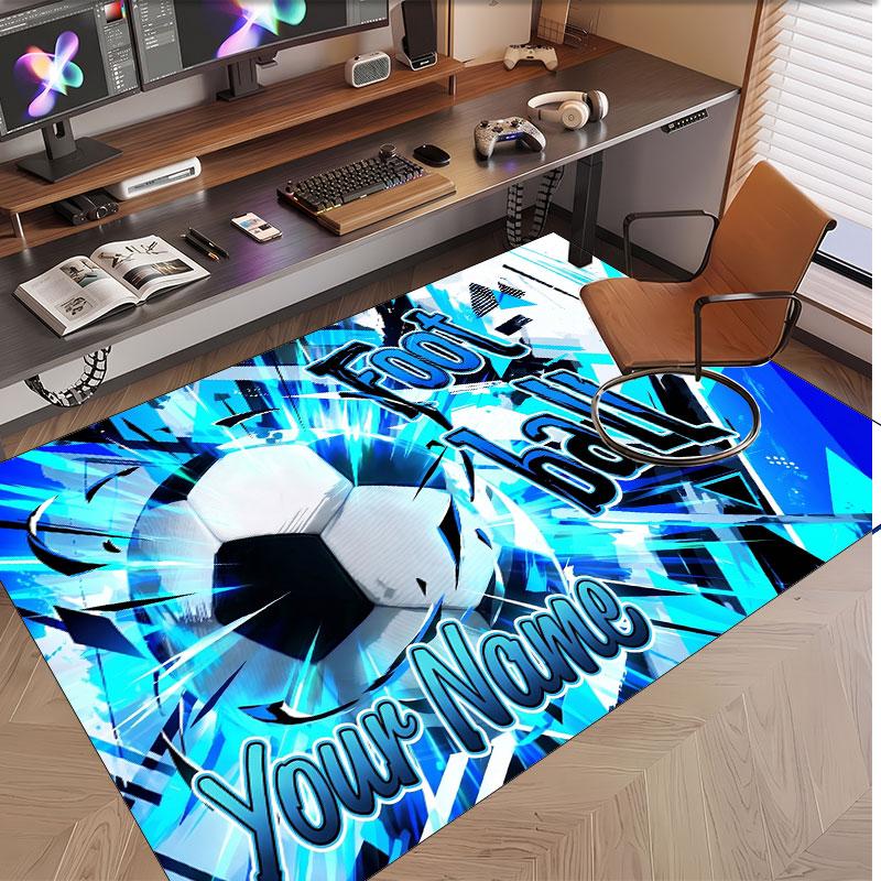 American Football Theme Soft Crystal Velvet Rug Custom Name & Text Print Non Slip Floor Rug for Bedroom Living Room