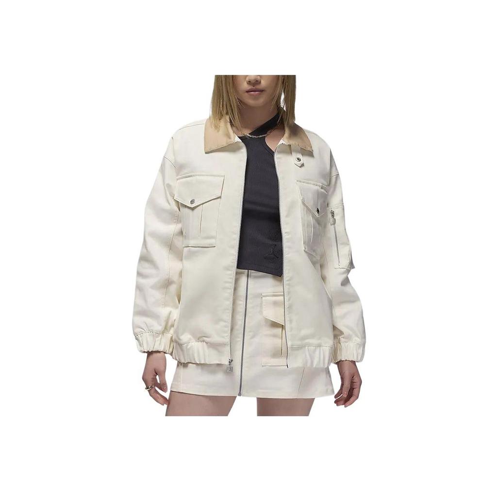Jordan Renegade Solid Color Collar Casual Zip-Up Long Sleeve Jacket Women Jacket Sail-White FN5675-133