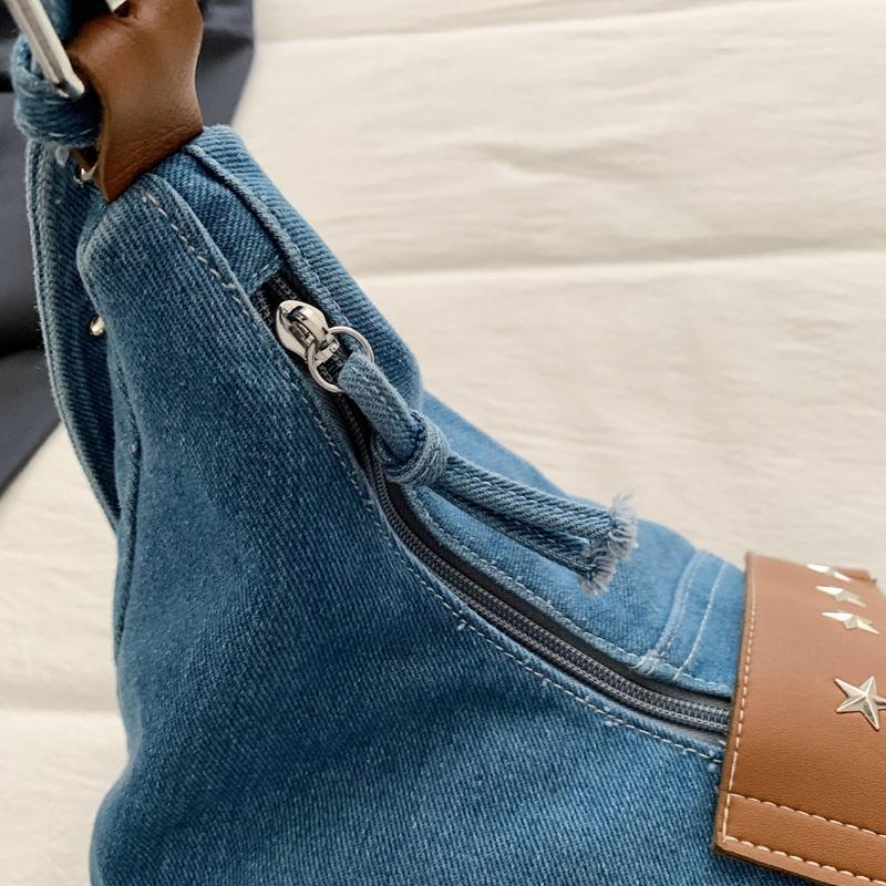 Vintage Large Capacity Denim Bag Women's Shoulder Underarm Bag Commuter Crossbody Bag