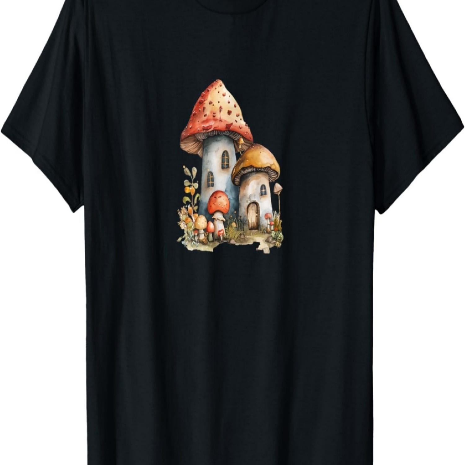 

Mushroom House T-Shirt Mushroom Hoodie Mushroom Collector Clothing Forest Hiking T-Shirt S чёрный