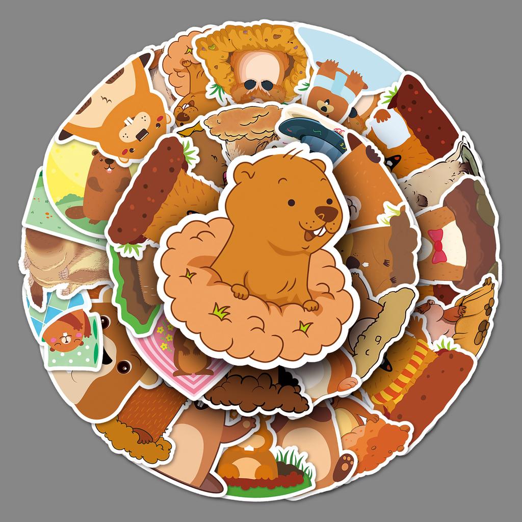 50 Groundhog Doodle Personalized Cartoon Animal Children's Gurgle Card DIY Mobile Box Stickers Waterproof