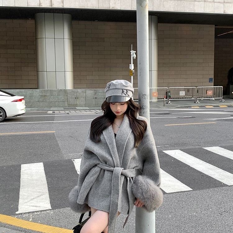 Tossy Fox Fur Woolen Overcoat Women's Short Coat Office Lady Elegant Double-sided Woolen Coat Cardigan Jackets Loose