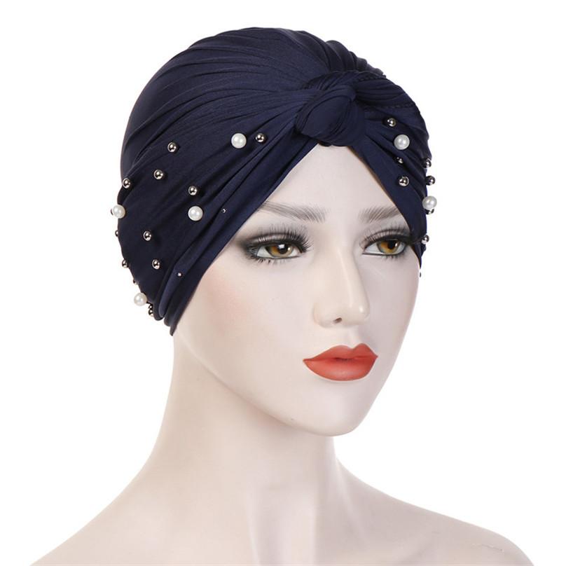 Fashion Gentlewomen Headscarf Hat Muslim Changeable Headdress Exquisite Elegant Beaded Hat