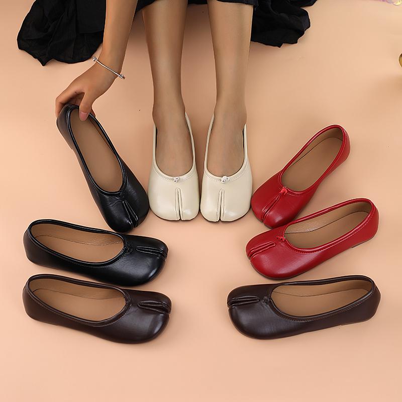 Damen Leder Zehentrenner Slipper, Flache Schuhe, Bequeme Schlupf Ärmel, Atmungsaktive Freizeitschuhe