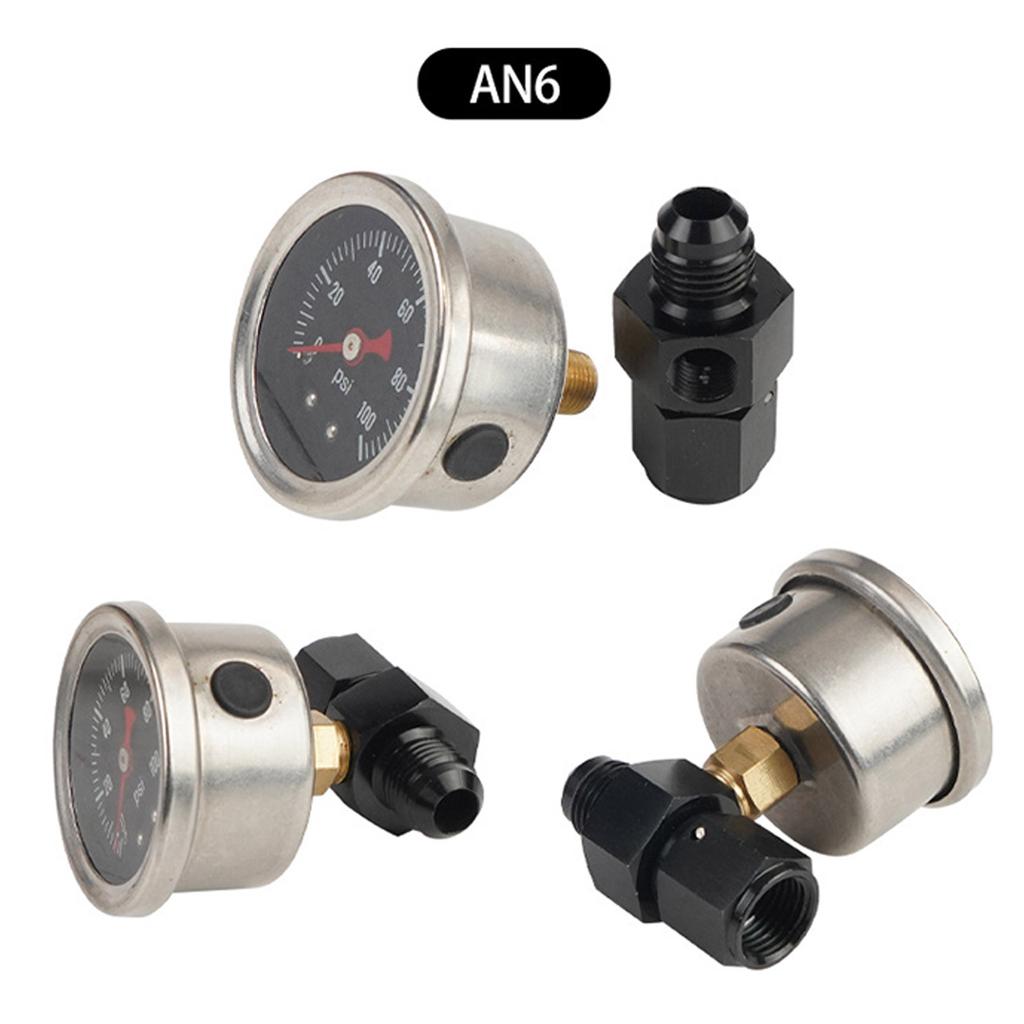 Fuel Pressure Gauge with 4AN Fuel Pressure Take Off Fitting, 0-100Psi, 1-1/2" Black Dial, 1/8"NPT Center Back Mount