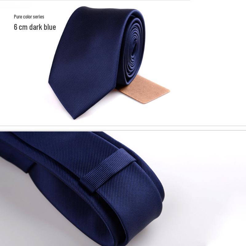 Czarny krawat męski formalny 6 cm w stylu koreańskim - Modny casualowy jednolity kolor poliester jedwab świąteczny biały krawat