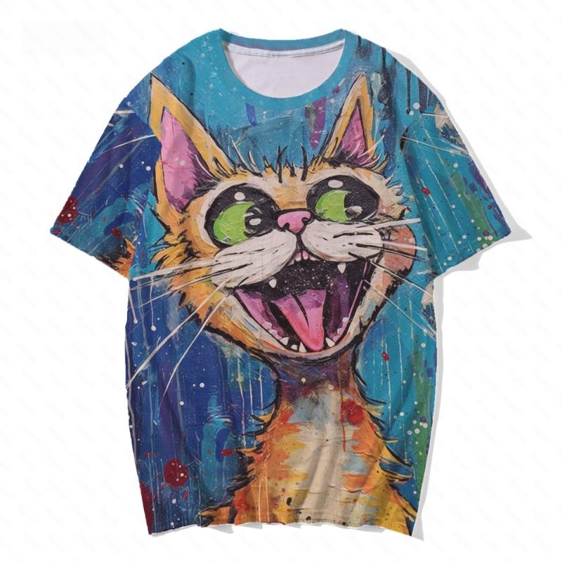 

Summer Round Neck 3D Cat Pattern Print Top Fashionable Casual Short Sleeved Men s and Women s Unisex T-shirts XS