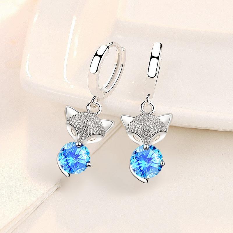 Nehzy Sterling Tone Latest Women 'S Stylish High Quality Fox Stylish Jewelry Drop Earrings Blue Pink Crystal Stone Zircon Stone
