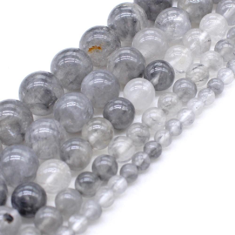 Gray Crystal Quartz Stone Natural Round Beads 15"Strand Smooth Loose Spacer Beads 4/6/8/10/12mm for Jewelry Making DIY Bracelets Accessories