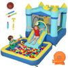 Inflatable Castle for Children, Blower, Slide, Trampoline, Pool, Basketball Hoop, Ages 3-8, Blue