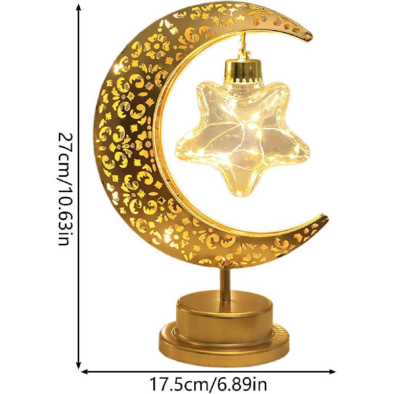 Moon Lamp, Enchanted Lunar Lamp, Crescent Moon LED Light, Moon Table Lamp Half Moon Light Metal Ramadan Star Lamp, Battery Operated Table Lamp for