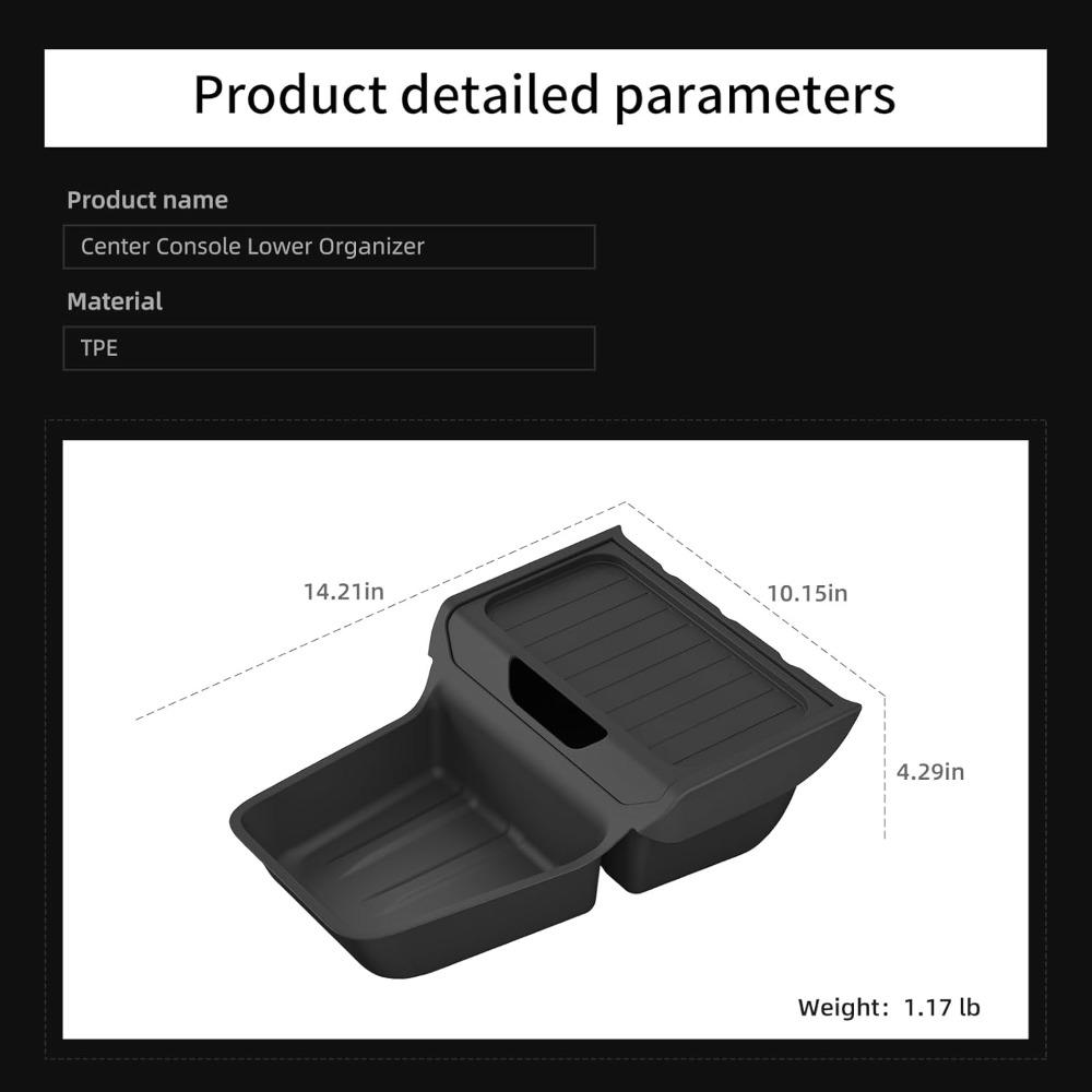 Non-Slip TPE For Tesla Model Y Standard Version 2025 Lower Center Console Storage Organizer Insert Tray Interior Accessories
