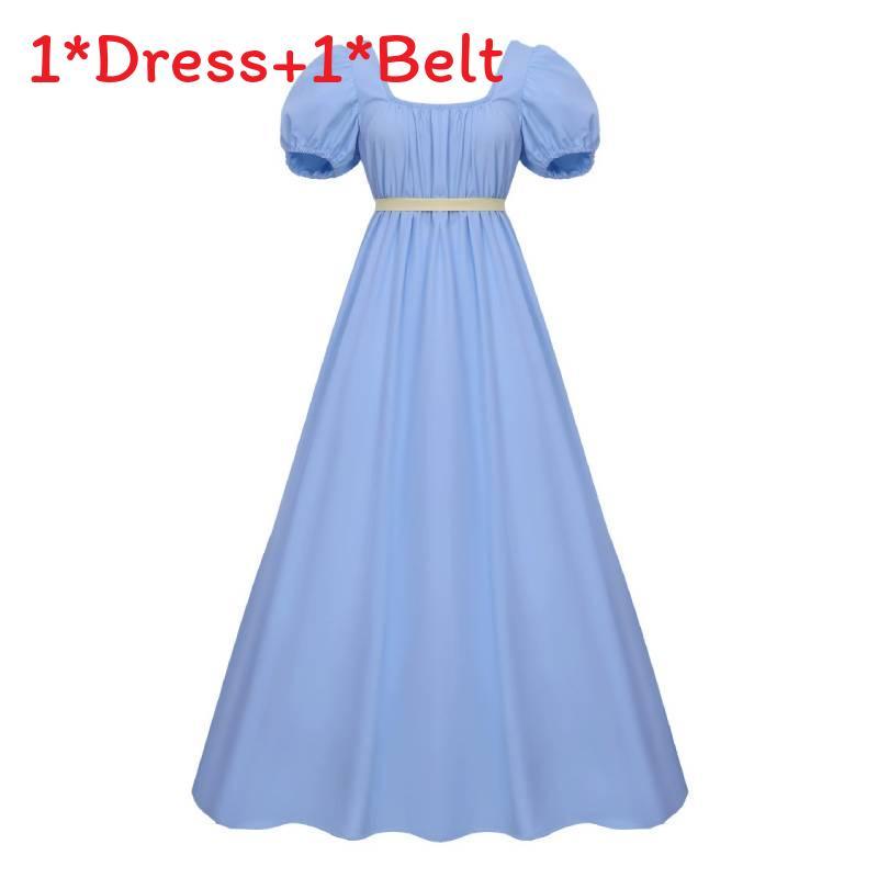 Regency Style Long Dress With Bubble Sleeves In Multiple Colors For Historical Reenactments And Events