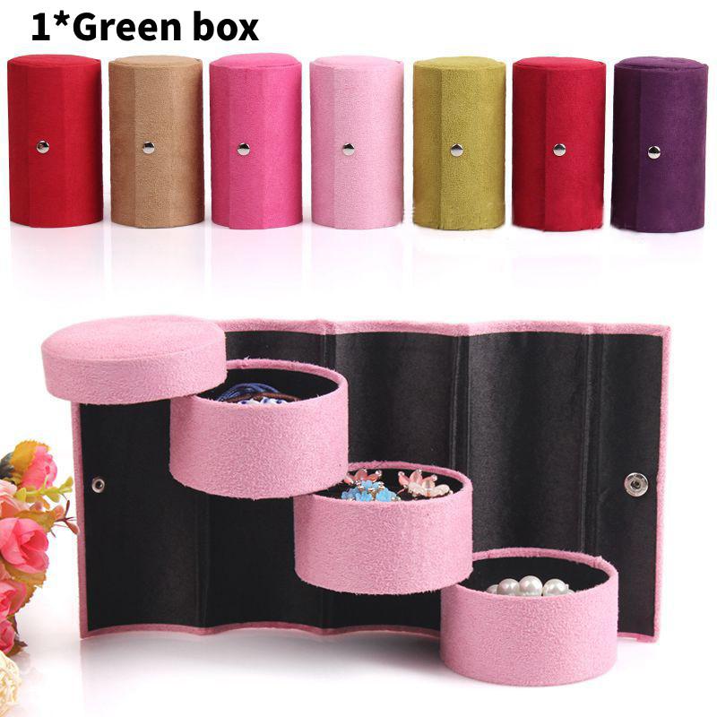 

Jewelry Box Display Organizer Flannel Round Portable Travel Storage Case Gift
