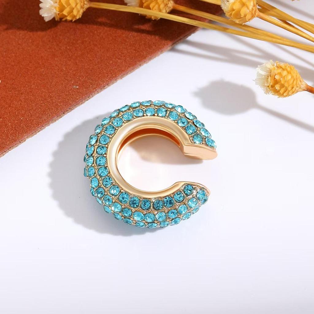 Retro Fashion C-Shaped Bling Ear Clips with Colored Diamonds - Trendy No-Pierce Earrings