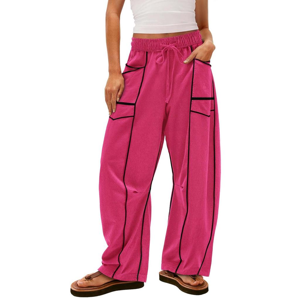 Women's Wide Leg Pants With High Waisted Straight Leg And Spliced Pocket Casual Pants