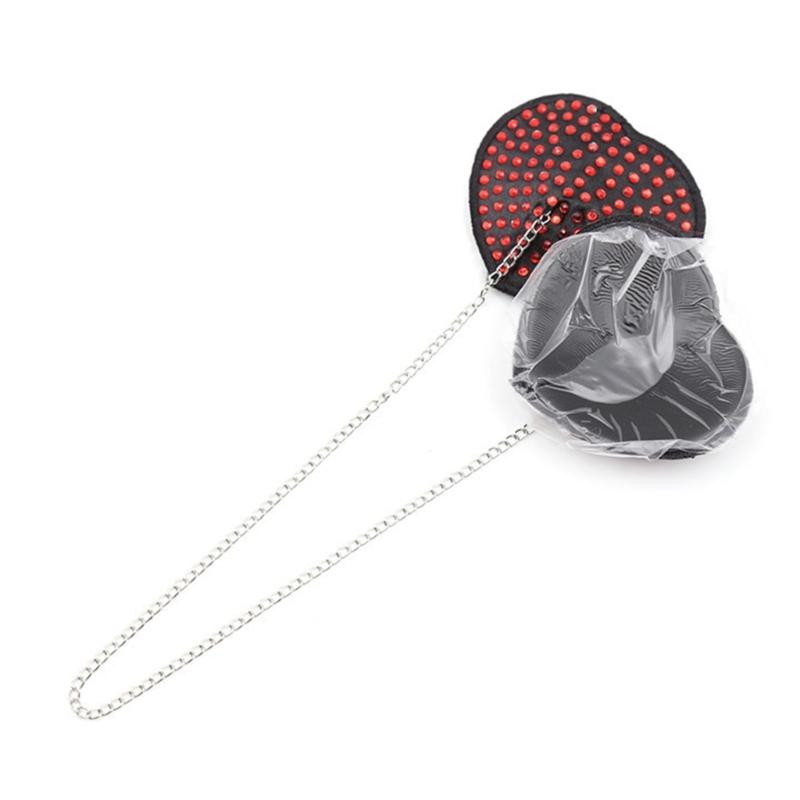 Women Adhesive Nipple Cover Rhinestones Heart Pasties with Metal Chain Reusable Chest Stickers Breast Cover Bra Petals