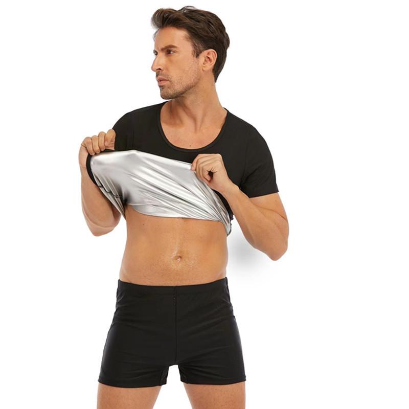 Camiseta de Fitness de Cuello Redondo para Hombre, Moldeador Corporal que Aumenta la Sudoración, Control de Abdomen