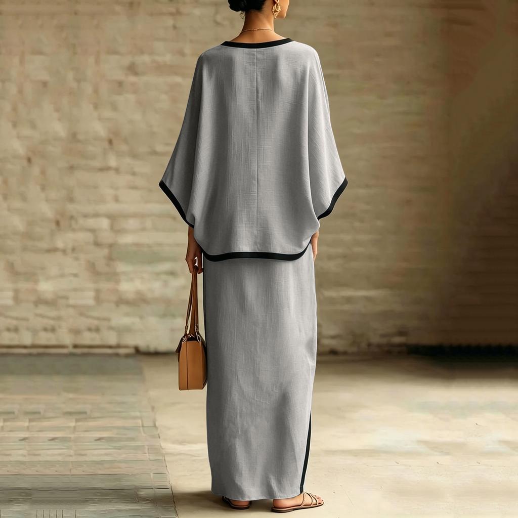 Women's Fashion Casual Two Piece Set Linen Cotton Top and Skirt Loose Fit Comfortable Lightweight Summer Outfit