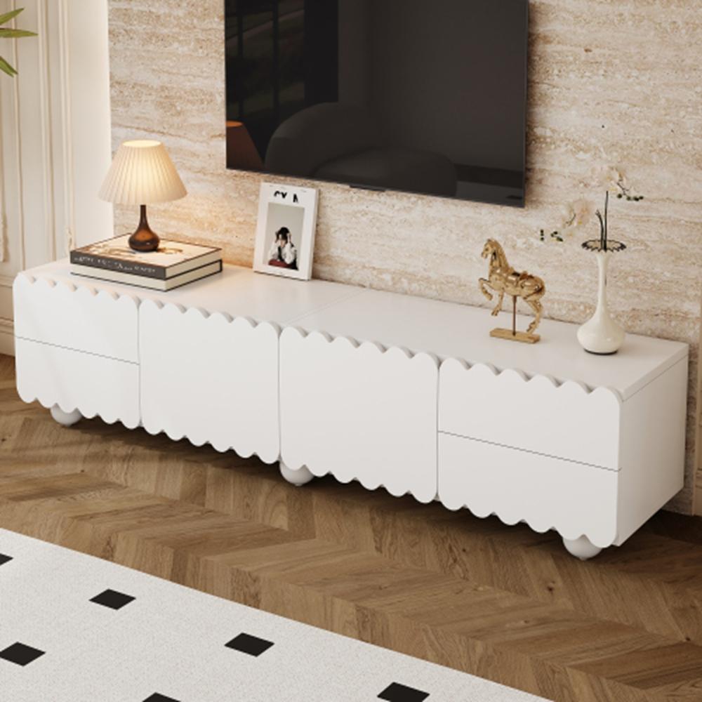 Modern white TV cabinet, TV stand, low TV stand. Unique design. 175 x 38 x 37 cm (L x W x H)