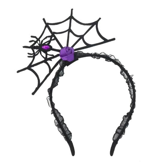 Costume Party Headpiece Halloween Spider Web Headband, Black Lace Choker Collar with Rose, Theme Photo Props Accessory for Women Girls, Gothic