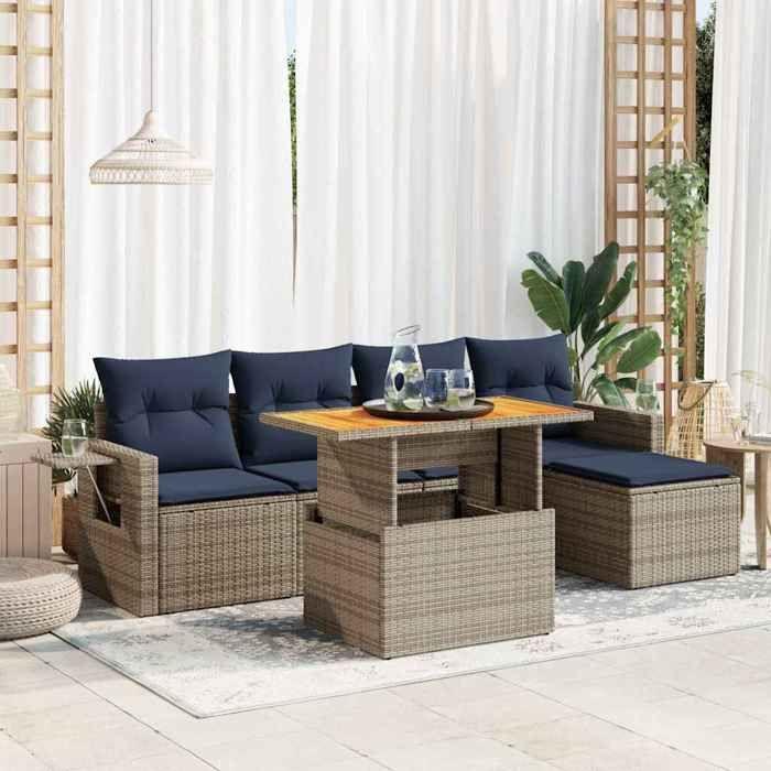 VidaXL Garden Lounge Set 6 Pcs with Grey Cushions Wicker 3327141