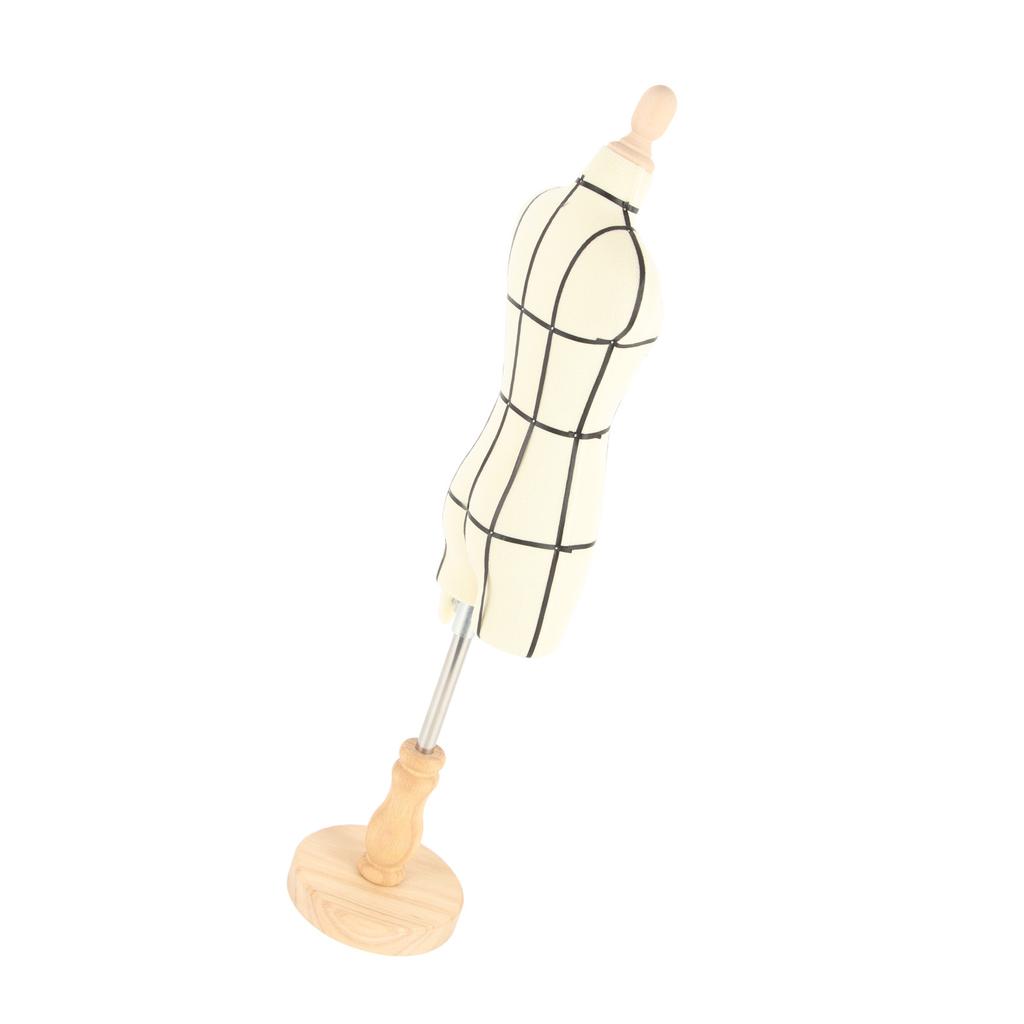 Miniature Dress Form with Stand Wood Base Sewing Mannequin Body Clothing Display Model for Dressmaking and Teaching