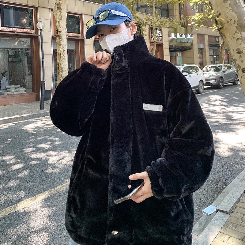 Men's Trendy Fleece-Lined Cotton Jacket - Double-Sided, Thick, and Stylish with Stand Collar & Lamb Wool - Loose Street Style Winter Coat