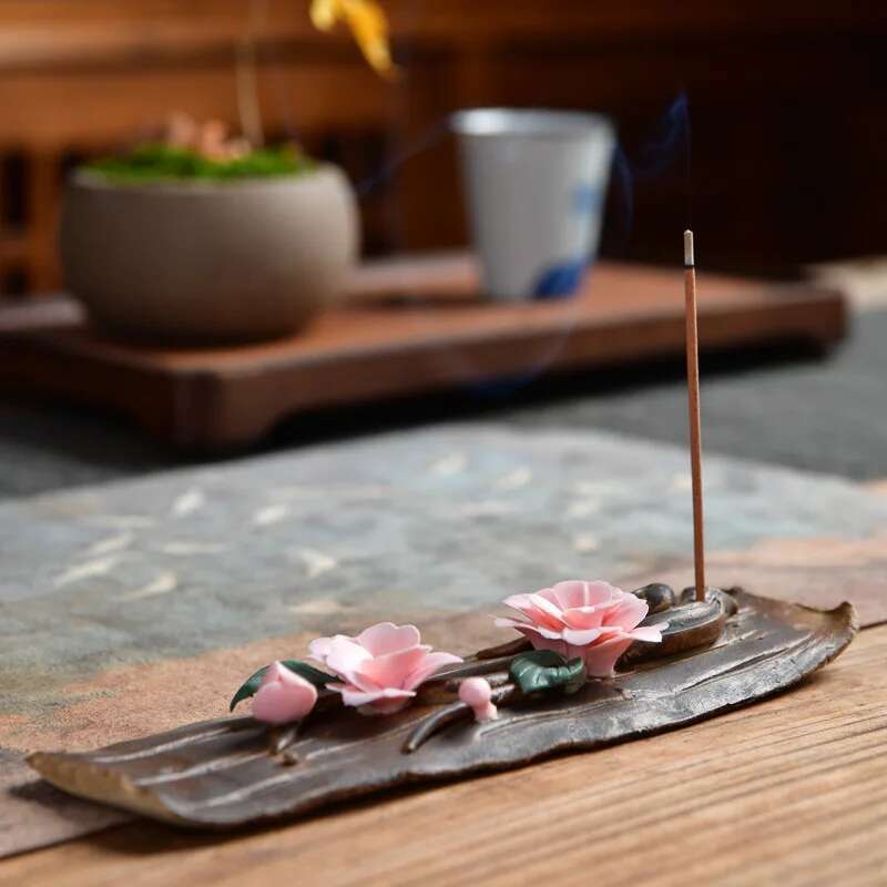 Ceramic Censer Handicrafts Peach Blossom Home Ornaments Peony Incense Stick Burner Holder