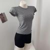Tricou de damă gri cu buline, mânecă scurtă, croială slim fit - Stil nou vară 2025