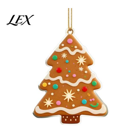 Car Rearview Mirror Accessories Gingerbread Christmas Tree Pendant, Double-sided Acrylic Hanging Ornament for Decorative Party Favors Holiday