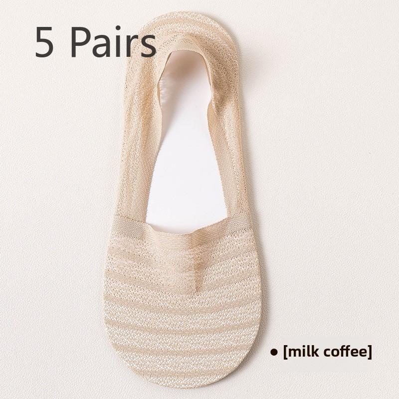 

5 пар женских летних тонких носков-лодочек с очень мелким носком, невидимые нескользящие женские одинарные носки-ботинки 5 Pairs кофейный