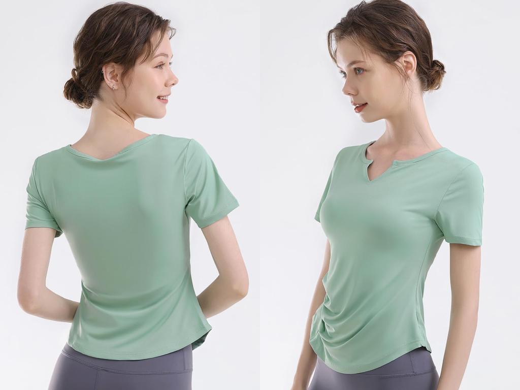 Yuoku Yoga Short Sleeve Sports Stretchy Women's Wear, Top, Fitness, Shirt, Figure-Contoured, Sweat-Wicking, Quick-Drying, Stretchy, Workout,