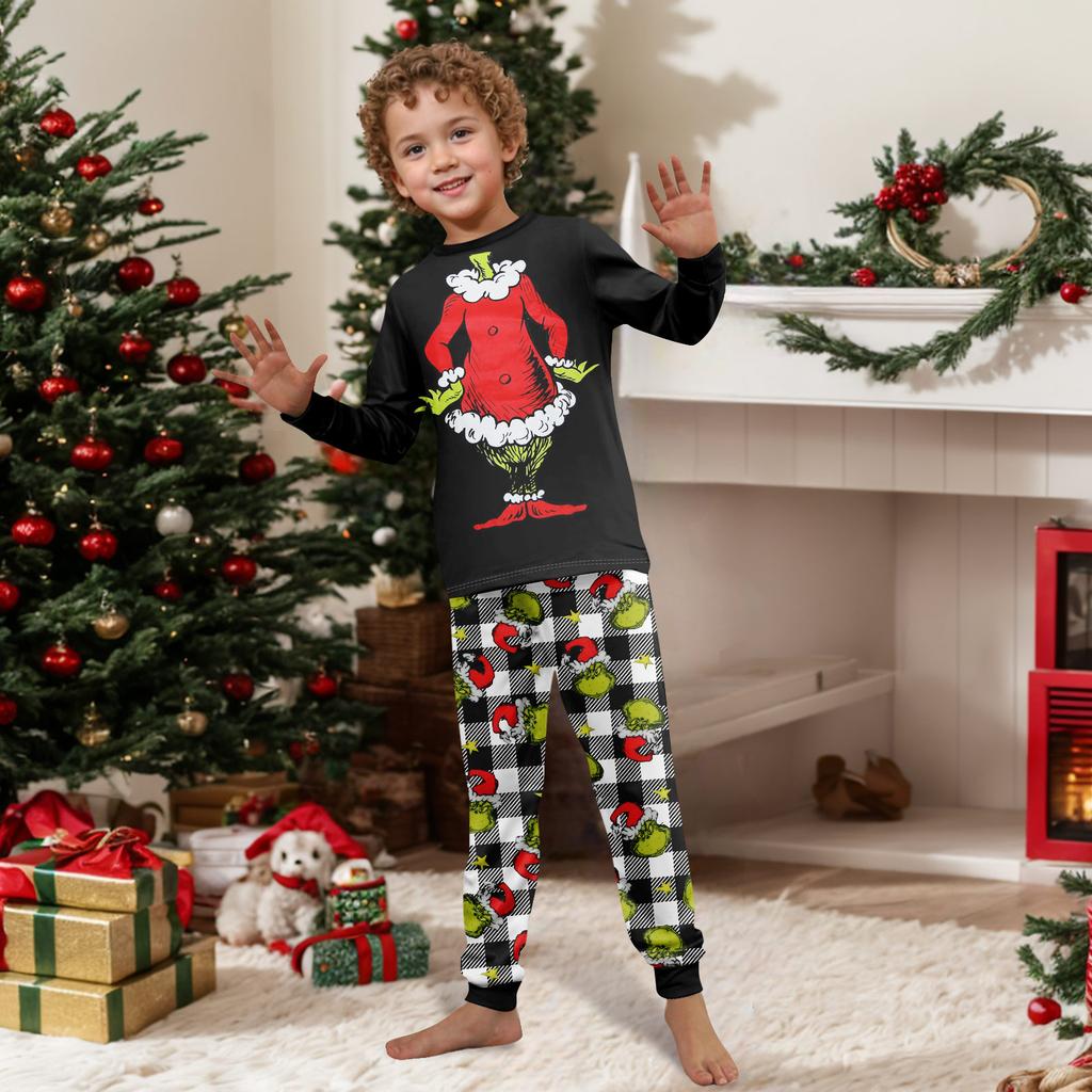 Print Cute Family Set Pajamas, Home Clothes, Family Set Long Sleeve Top Pants Set