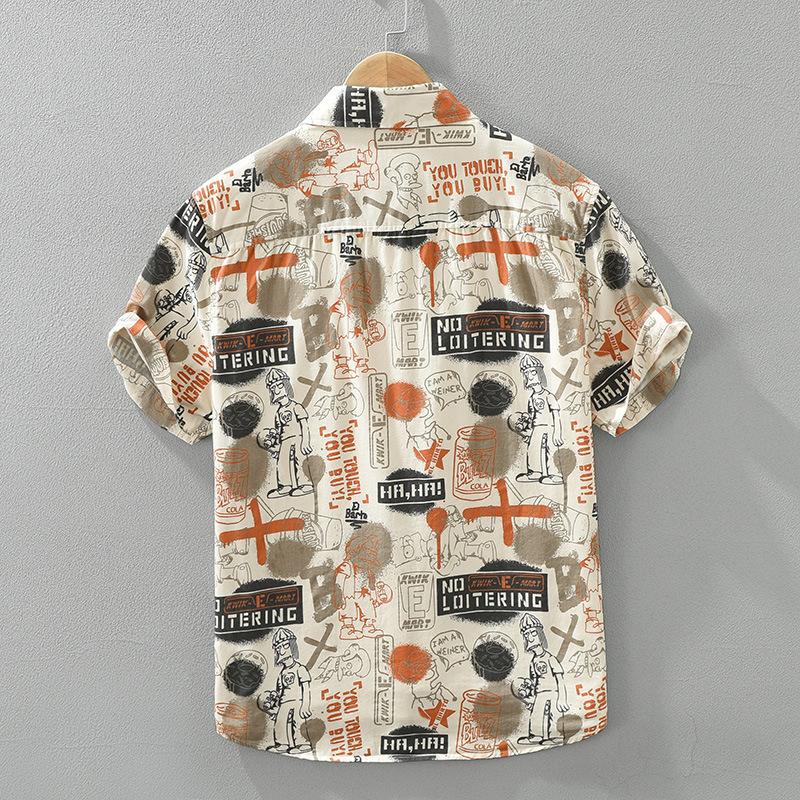 Summer Fashion Short Sleeve Printed Shirts Short Sleeve Men's Casual Shirt Youth Streetwear Funny Shirt Pure Cotton Men Tops