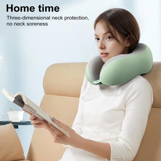 U-Shaped Neck Pillow Memory Foam Travel Neck Cushion Slow Rebound Neck Support Pillow with Storage Box for Cars Flights Home Office